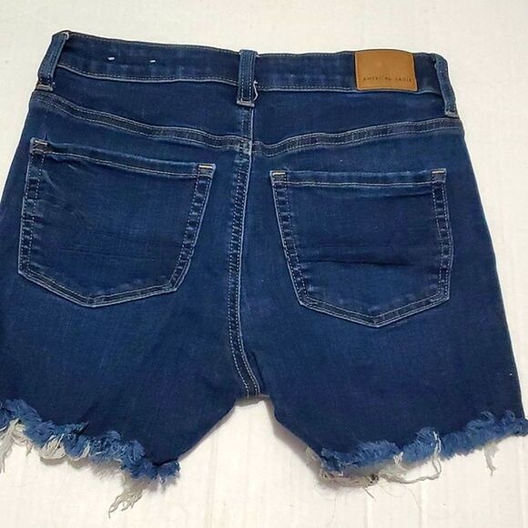 American Eagle Next Level Stretch Hi-Rise Shortie Frayed Distressed Denim Shorts - Picture 6 of 13